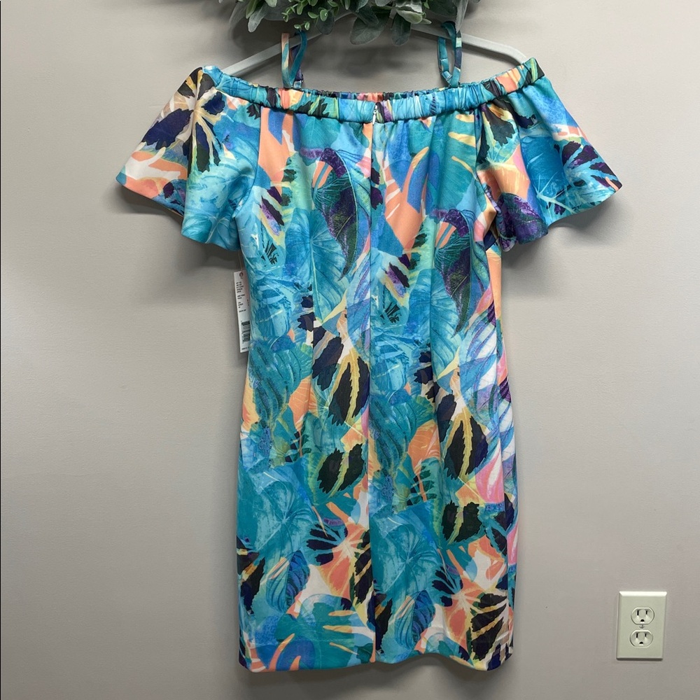 NWT Gianni Bini Addison Strapless Tropical Floral Dress Mint Seafoam / Peach S - Picture 6 of 16